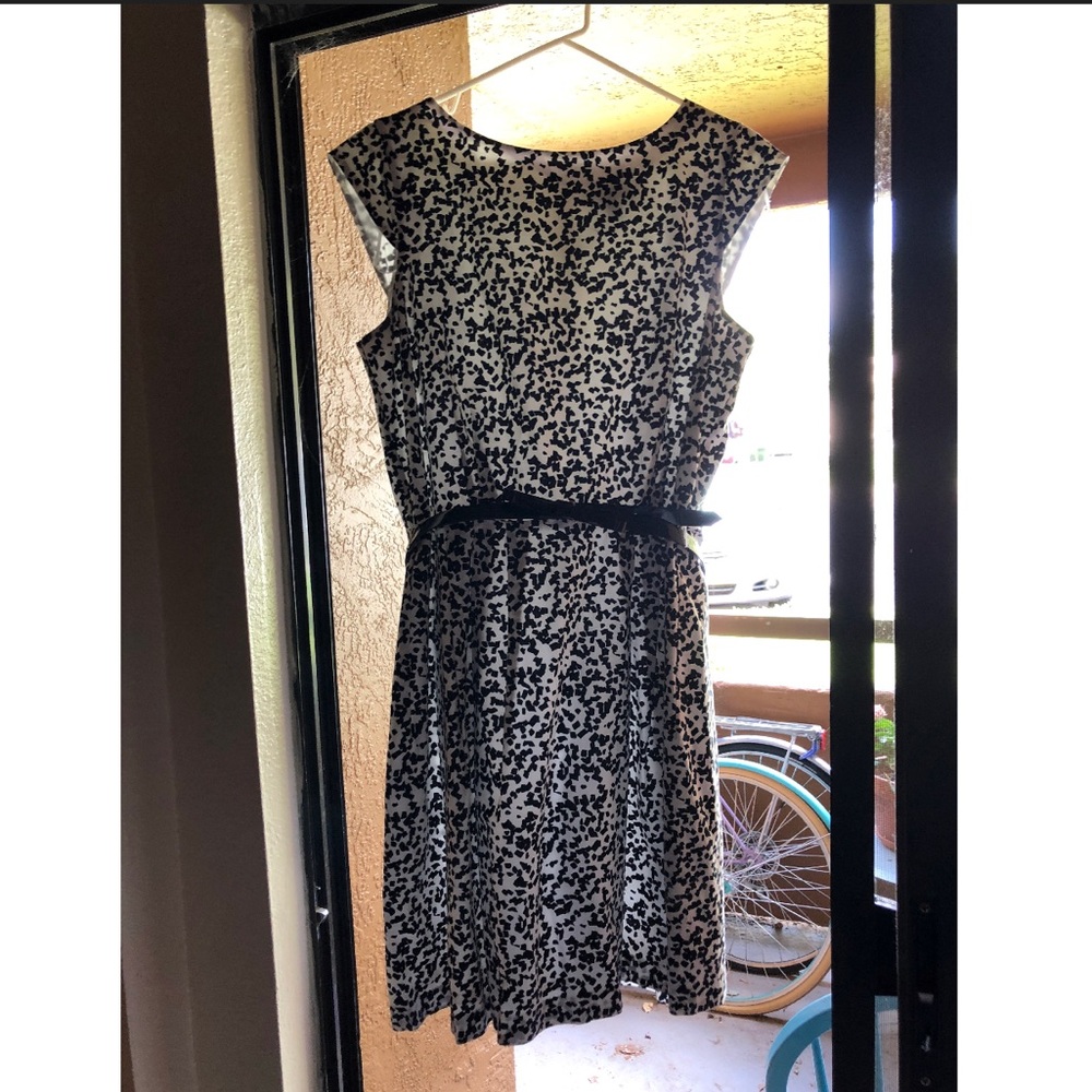 Chetta B.— Cap sleeved dress with patent bow belt